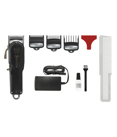 wahl pro 5 star cordless senior, 3 guides, charger, oil, brush, comb and guard