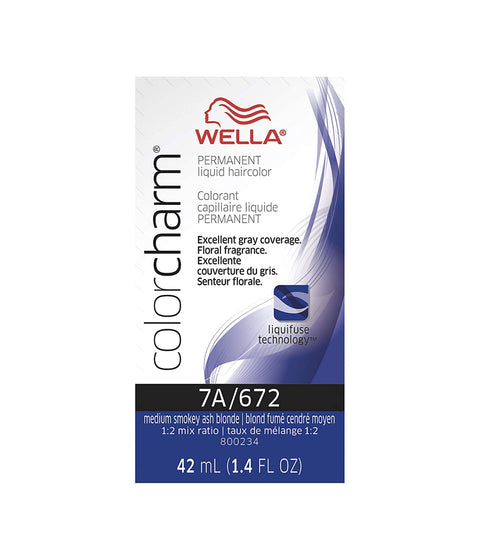 Wella ColorCharm Permanent Liquid Hair Color 7A/Medium Smokey Ash Blonde, 42mL