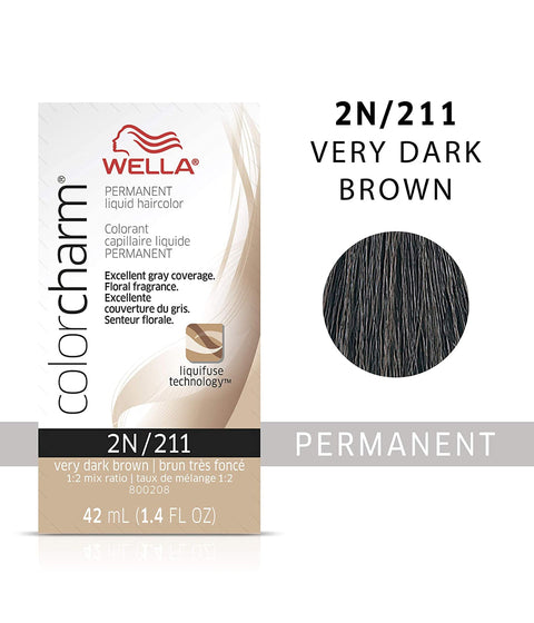 Wella ColorCharm Permanent Liquid Hair Color 2N/Very Dark Brown, 42mL