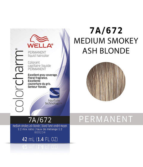 Wella ColorCharm Permanent Liquid Hair Color 7A/Medium Smokey Ash Blonde, 42mL