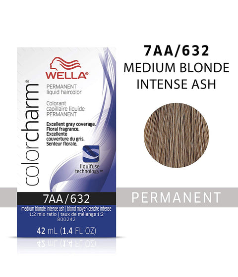 Wella ColorCharm Permanent Liquid Hair Color 7AA/Medium Ash Blonde, 42mL