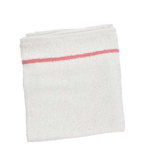 DA BP Cotton Towels Deluxe White w/Cherry Stripe 12/bag