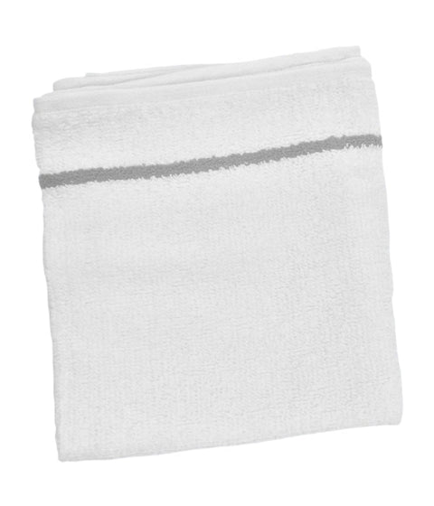 DA BP Cotton Towels Deluxe White w/Grey Stripe 12/bag