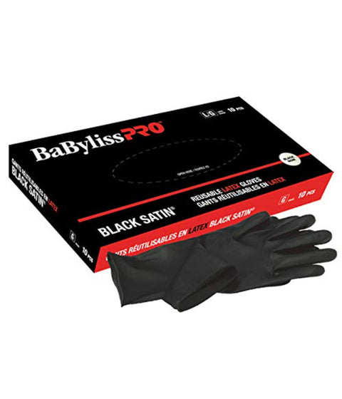 DannyCo BaBylissPRO Reusable Black Satin Latex Gloves Medium 10 per box