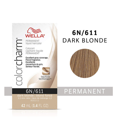 Wella ColorCharm Permanent Liquid Hair Color 6N/Dark Blonde, 42mL