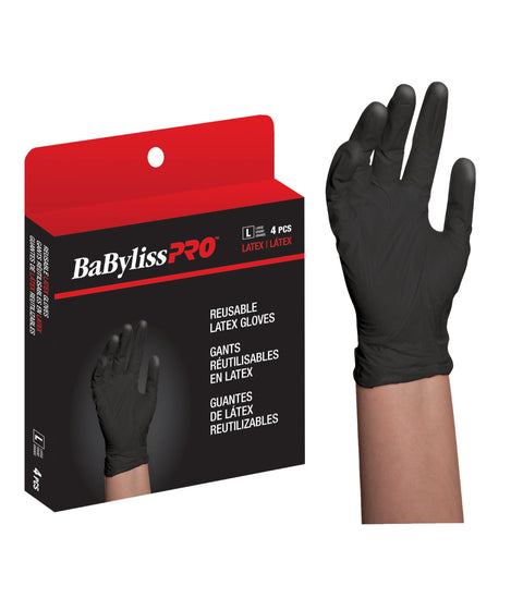 DannyCo BaBylissPRO Reusable Black Satin Latex Gloves Medium 4 per box