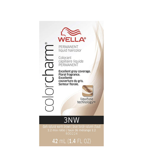 Wella ColorCharm Permanent Liquid Hair Color 3NW/Dark Natural Warm Brown, 42mL