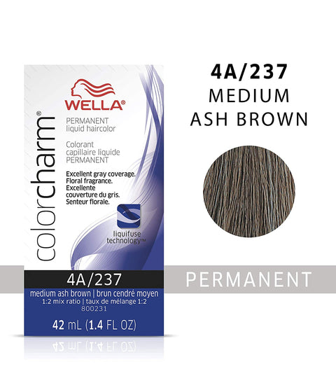 Wella ColorCharm Permanent Liquid Hair Color 4A/Medium Ash Brown, 42mL