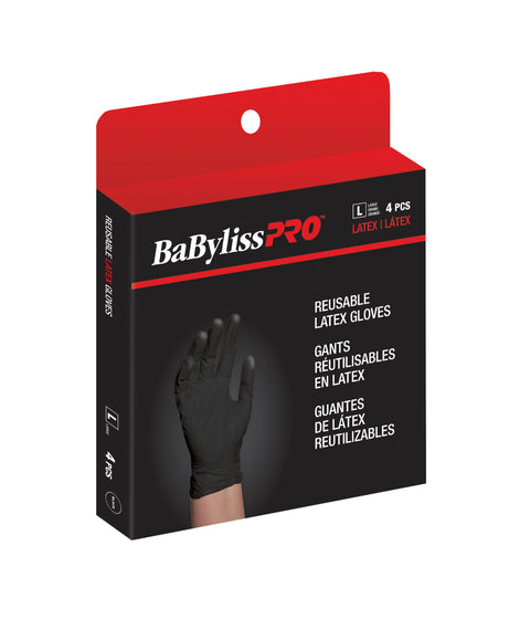 DannyCo BaBylissPRO Reusable Black Satin Latex Gloves Large 4 per box
